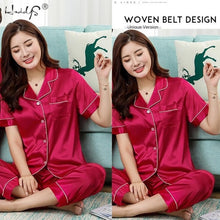 Load image into Gallery viewer, New Couple Sleepwear Silk Satin Pajamas Set Long and Short Button-Down Pyjamas Suit Pijama Women Men Loungewear Plus Size Pj Set