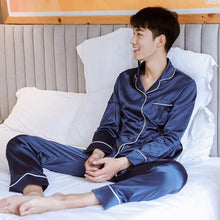 Load image into Gallery viewer, New Couple Sleepwear Silk Satin Pajamas Set Long and Short Button-Down Pyjamas Suit Pijama Women Men Loungewear Plus Size Pj Set