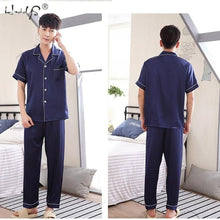 Load image into Gallery viewer, New Couple Sleepwear Silk Satin Pajamas Set Long and Short Button-Down Pyjamas Suit Pijama Women Men Loungewear Plus Size Pj Set