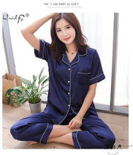 Load image into Gallery viewer, New Couple Sleepwear Silk Satin Pajamas Set Long and Short Button-Down Pyjamas Suit Pijama Women Men Loungewear Plus Size Pj Set