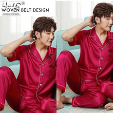 Load image into Gallery viewer, New Couple Sleepwear Silk Satin Pajamas Set Long and Short Button-Down Pyjamas Suit Pijama Women Men Loungewear Plus Size Pj Set