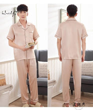 Load image into Gallery viewer, New Couple Sleepwear Silk Satin Pajamas Set Long and Short Button-Down Pyjamas Suit Pijama Women Men Loungewear Plus Size Pj Set