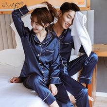Load image into Gallery viewer, New Couple Sleepwear Silk Satin Pajamas Set Long and Short Button-Down Pyjamas Suit Pijama Women Men Loungewear Plus Size Pj Set