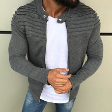 Load image into Gallery viewer, New Men's Winter Zip up Slim Collar Shoulder Ruched Jacket Tops Long Sleeve Casual Coat Outerwear Fleece jacket