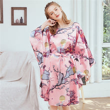 Load image into Gallery viewer, New Red Women Sexy Satin Nightwear Nightgown Plus Size Loose Kaftan Bath Gown Nightdress Summer Sleepwear Wedding Night Dress