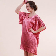 Load image into Gallery viewer, New Red Women Sexy Satin Nightwear Nightgown Plus Size Loose Kaftan Bath Gown Nightdress Summer Sleepwear Wedding Night Dress