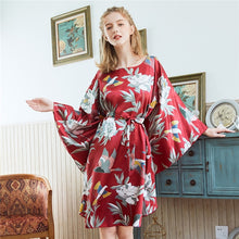 Load image into Gallery viewer, New Red Women Sexy Satin Nightwear Nightgown Plus Size Loose Kaftan Bath Gown Nightdress Summer Sleepwear Wedding Night Dress
