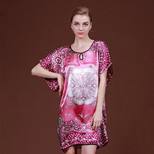 Load image into Gallery viewer, New Red Women Sexy Satin Nightwear Nightgown Plus Size Loose Kaftan Bath Gown Nightdress Summer Sleepwear Wedding Night Dress