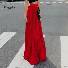 Load image into Gallery viewer, New Spring Summer High Waist Pleated Skirt Women Chiffon Skirt Long Skirt Solid Big Size Young Ladies Party Saia Femme 3xl