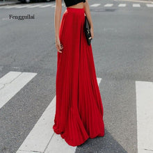 Load image into Gallery viewer, New Spring Summer High Waist Pleated Skirt Women Chiffon Skirt Long Skirt Solid Big Size Young Ladies Party Saia Femme 3xl
