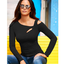 Load image into Gallery viewer, New Women Autumn T-shirt Solid Stretchy Hollow Out Cold Shoulder Slim Sexy Tight Long Sleeve Casual Tops Pullovers Female Shirts