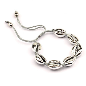 New arrival alloy and natural Cowries shell ladies bracelet full woven hand-adjustable gold copper end bead bracelet jewelry