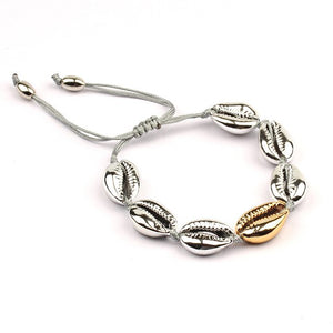New arrival alloy and natural Cowries shell ladies bracelet full woven hand-adjustable gold copper end bead bracelet jewelry