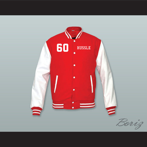 Nipsey Hussle 60 Crenshaw Red Wool and White Lab Leather Varsity Letterman Jacket