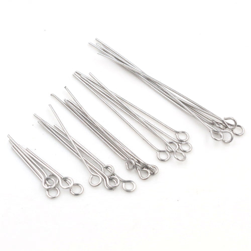 No Fade 100pcs/Lot 20 30 35 40 50 mm Stainless steel Eye Pins Findings Eye Head Pins For Jewelry Making DIY Supplies Accessories