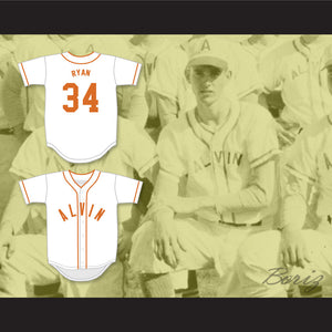 Nolan Ryan 34 Alvin High School Yellowjackets White Baseball Jersey 2