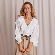 Load image into Gallery viewer, OL Ladies V Neck Chiffon Ruffle Blouse  Pure Long Sleeve Blouse Casual  Ladies elegant shirts