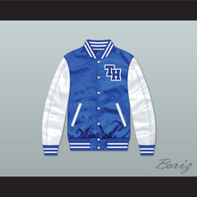 Load image into Gallery viewer, One Tree Hill Ravens High School Blue/ White Varsity Letterman Satin Bomber Jacket