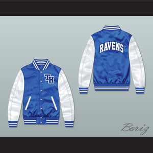 One Tree Hill Ravens High School Blue/ White Varsity Letterman Satin Bomber Jacket