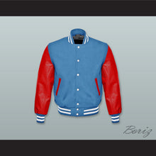 Load image into Gallery viewer, Ocean Blue Wool and Red Lab Leather Varsity Letterman Jacket
