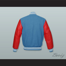 Load image into Gallery viewer, Ocean Blue Wool and Red Lab Leather Varsity Letterman Jacket