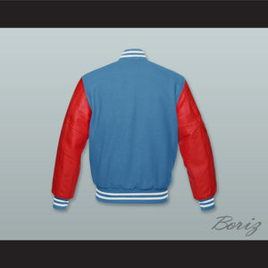 Ocean Blue Wool and Red Lab Leather Varsity Letterman Jacket