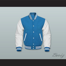 Load image into Gallery viewer, Ocean Blue Wool and White Lab Leather Varsity Letterman Jacket