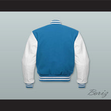 Load image into Gallery viewer, Ocean Blue Wool and White Lab Leather Varsity Letterman Jacket