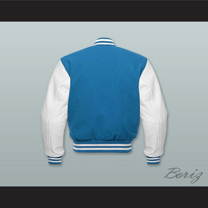 Ocean Blue Wool and White Lab Leather Varsity Letterman Jacket