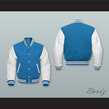 Load image into Gallery viewer, Ocean Blue Wool and White Lab Leather Varsity Letterman Jacket