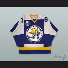 Load image into Gallery viewer, Larry Olimb 16 St Paul Fighting Saints AHA Blue Hockey Jersey