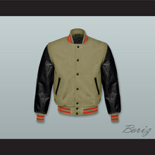Load image into Gallery viewer, Olive Green Wool and Black Lab Leather Varsity Letterman Jacket