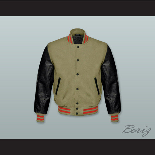 Olive Green Wool and Black Lab Leather Varsity Letterman Jacket