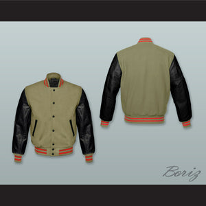 Olive Green Wool and Black Lab Leather Varsity Letterman Jacket