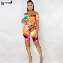 Load image into Gallery viewer, OrangeA women v-neck sexy skinny strapless two piece sets short sleeve crop top elastic biker shorts set summer new streetwear