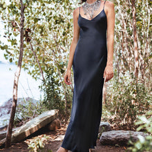 Load image into Gallery viewer, Ordifree 2019 Summer Women Long Silk Dress Spaghetti Strap Loose Split Sexy Maxi Satin Slip Dress