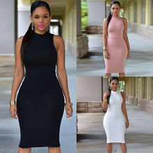 Load image into Gallery viewer, Oufisun Summer Sleeveless O Neck Women Dress 2020 Elegant Bodycon Solid Package Hip Dresses Fashion Slim Hollow Out Ladies Dress