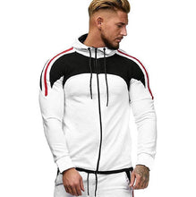 Load image into Gallery viewer, Oversized Zipper Autumn Jacket Men 2019 Striped Bomber Jacket Men Sports White Gym Windbreaker Hooded Jackets Fit Clothing