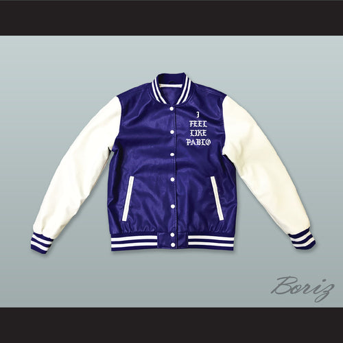 Pablo Escobar I Feel Like Pablo Blue and White Lab Leather Varsity Letterman Jacket