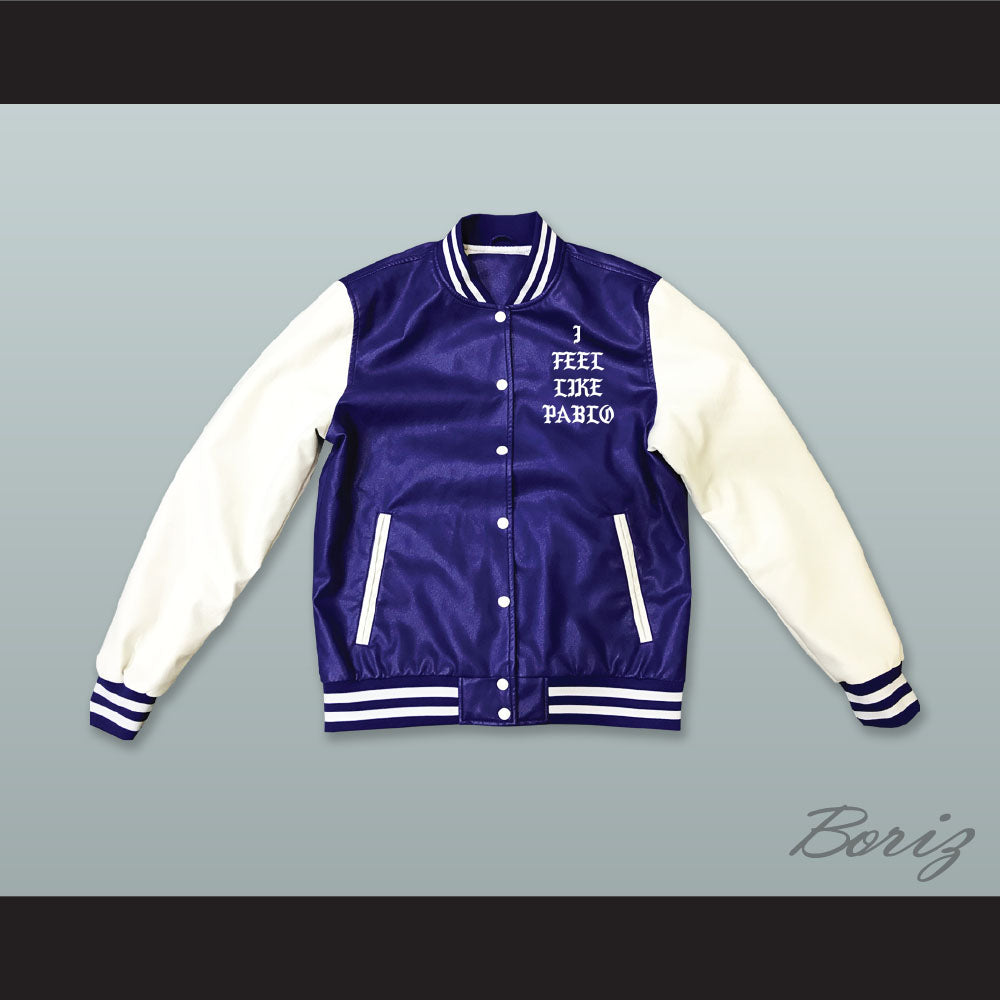 Pablo Escobar I Feel Like Pablo Blue and White Lab Leather Varsity Letterman Jacket