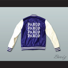 Load image into Gallery viewer, Pablo Escobar I Feel Like Pablo Blue and White Lab Leather Varsity Letterman Jacket
