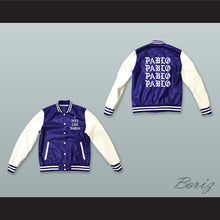 Load image into Gallery viewer, Pablo Escobar I Feel Like Pablo Blue and White Lab Leather Varsity Letterman Jacket