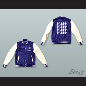 Pablo Escobar I Feel Like Pablo Blue and White Lab Leather Varsity Letterman Jacket