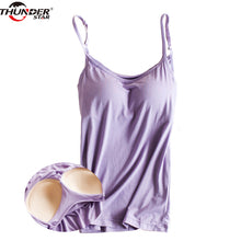 Load image into Gallery viewer, Padded Bra Tank Top Women Modal Spaghetti Strap Camisole with built in bra Solid Cami Top female Tops Vest Fitness Clothing