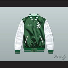 Load image into Gallery viewer, Dollar Bill Paid In Full Green/ White Varsity Letterman Satin Bomber Jacket