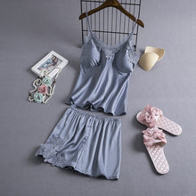 Load image into Gallery viewer, Pajamas Sets Silk Women Nightgowns Sexy Ladies Satin Nightwear Women Robe Nighties Sleepwear shorts combinaison pyjama femme