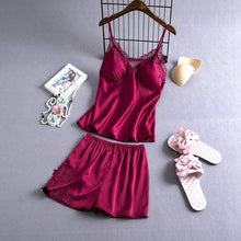 Load image into Gallery viewer, Pajamas Sets Silk Women Nightgowns Sexy Ladies Satin Nightwear Women Robe Nighties Sleepwear shorts combinaison pyjama femme