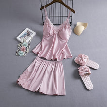 Load image into Gallery viewer, Pajamas Sets Silk Women Nightgowns Sexy Ladies Satin Nightwear Women Robe Nighties Sleepwear shorts combinaison pyjama femme