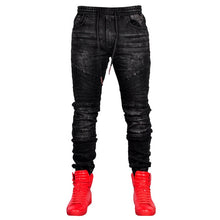 Load image into Gallery viewer, Pantalones de mezclilla rectos para hombre, pantalón de retales de estilo clásico, cintura elástica, ajustados, tendencia de moda, Otoño e Invierno
