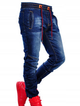 Load image into Gallery viewer, Pantalones de mezclilla rectos para hombre, pantalón de retales de estilo clásico, cintura elástica, ajustados, tendencia de moda, Otoño e Invierno